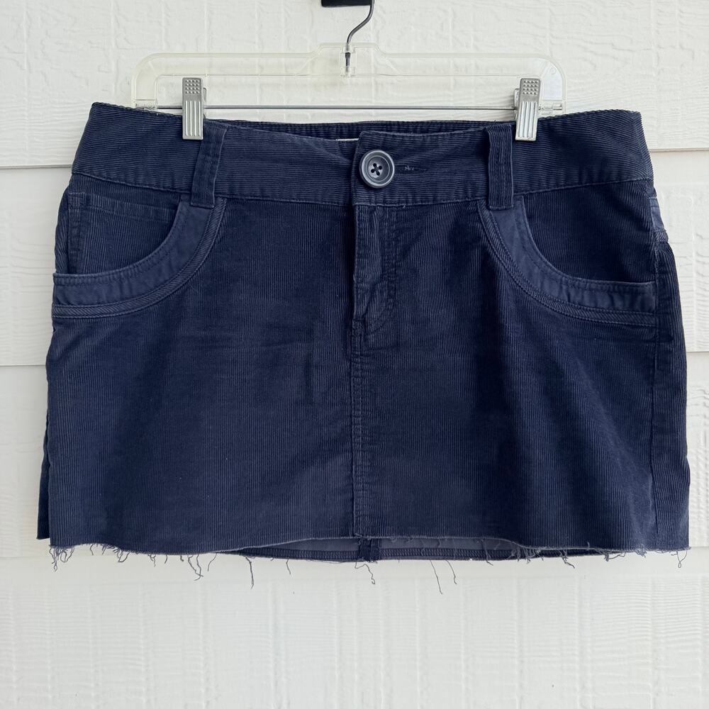 London Jean Navy Micro Cord Mini Skirt Size 14 Y2K